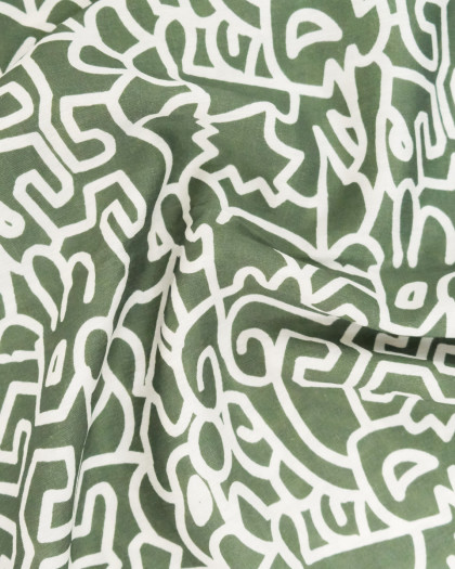 Viscose Mélangée Imprimé Abstraction Kaki - Mercerine