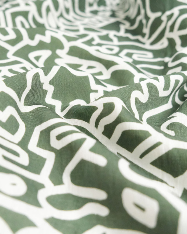 Viscose Mélangée Imprimé Abstraction Kaki - Mercerine