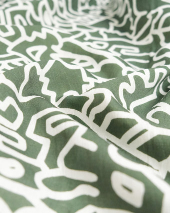 Viscose Mélangée Imprimé Abstraction Kaki - Mercerine