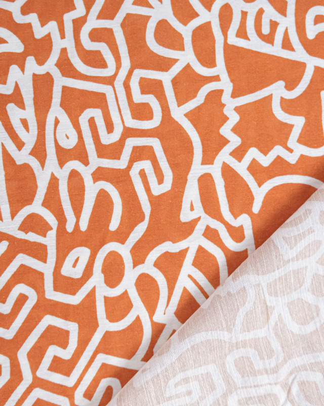 Viscose Mélangée Imprimé Abstraction Terracotta - Mercerine