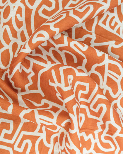 Viscose Mélangée Imprimé Abstraction Terracotta - Mercerine