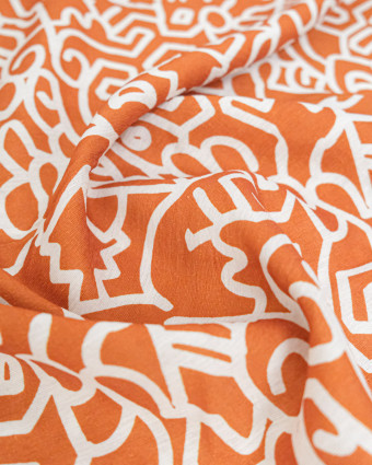 Viscose Mélangée Imprimé Abstraction Terracotta - Mercerine