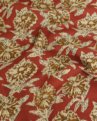 Tissu Coton Imprimé Vintage Terracotta - Mercerine