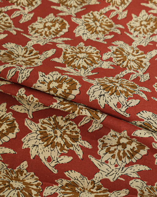 Tissu Coton Imprimé Vintage Terracotta - Mercerine