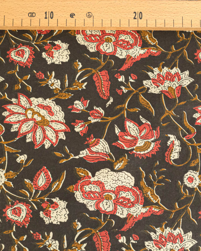 Tissu Coton Imprimé Vintage Chocolat - Mercerine