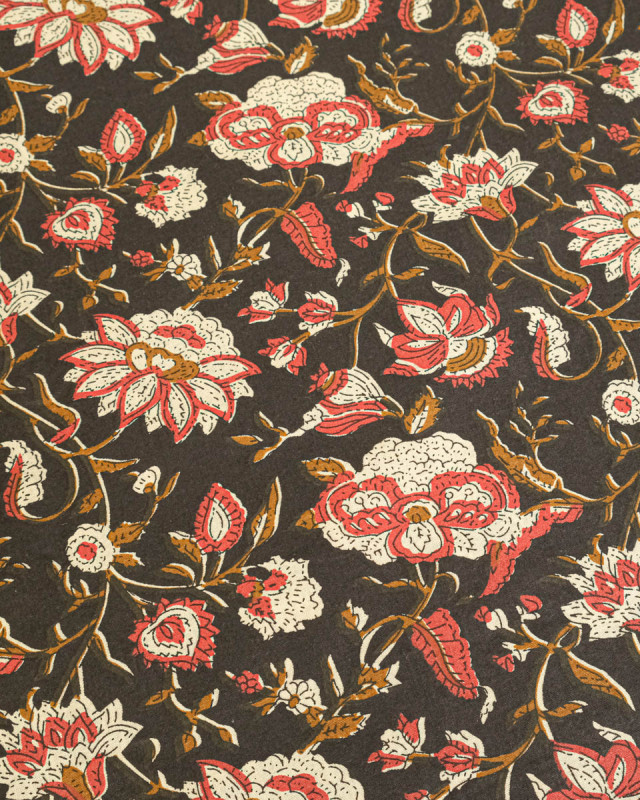 Tissu Coton Imprimé Vintage Chocolat - Mercerine