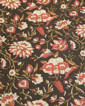 Tissu Coton Imprimé Vintage Chocolat - Mercerine