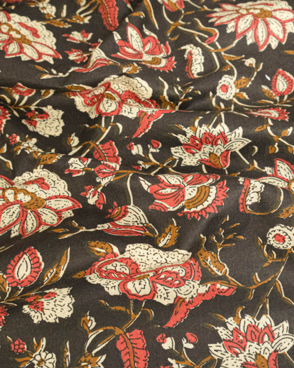 Tissu Coton Imprimé Vintage Chocolat - Mercerine