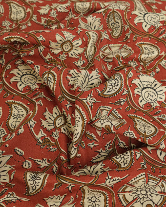 Tissu Coton Imprimé Vintage Terre Cuite - Mercerine