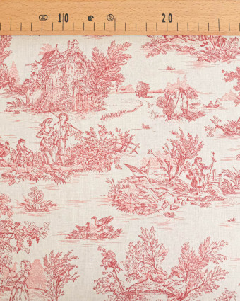 Tissu Coton Motif Toile de Jouy Rouge - Mercerine