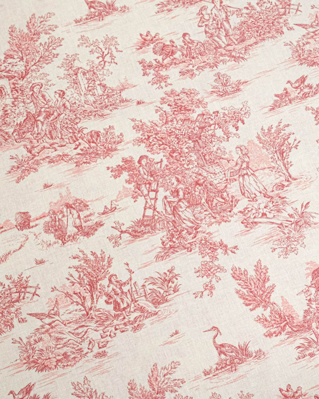 Tissu Coton Motif Toile de Jouy Rouge - Mercerine