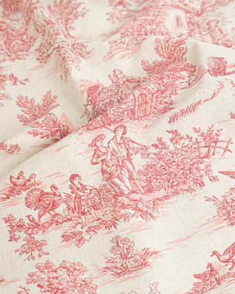 Tissu Coton Motif Toile de Jouy Rouge - Mercerine