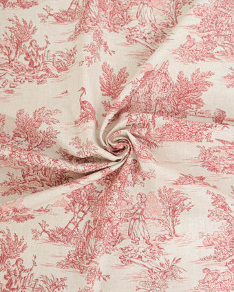 Tissu Coton Motif Toile de Jouy Rouge - Mercerine