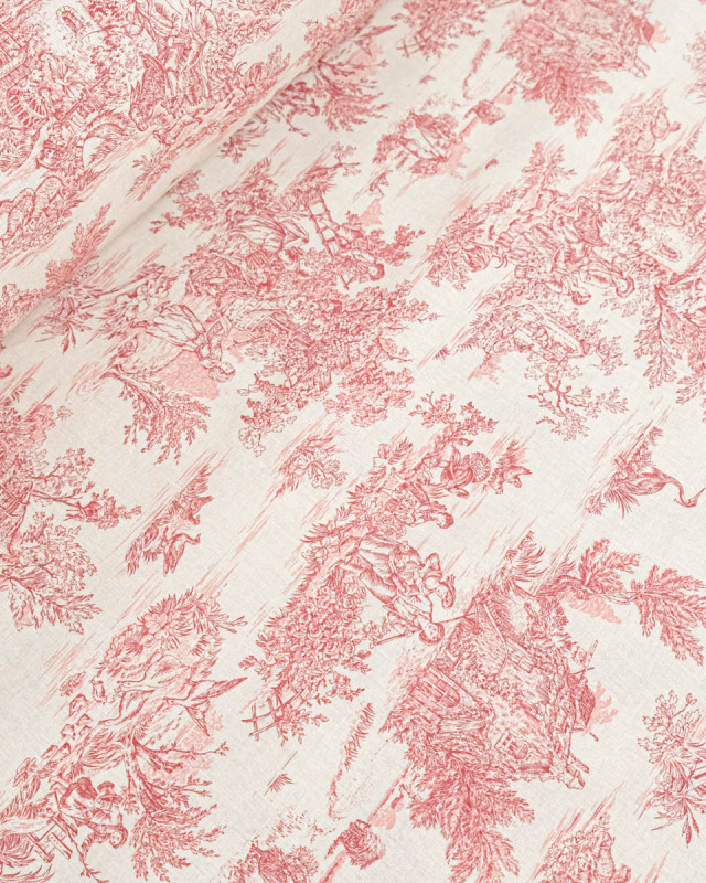 Tissu Coton Motif Toile de Jouy Rouge - Mercerine