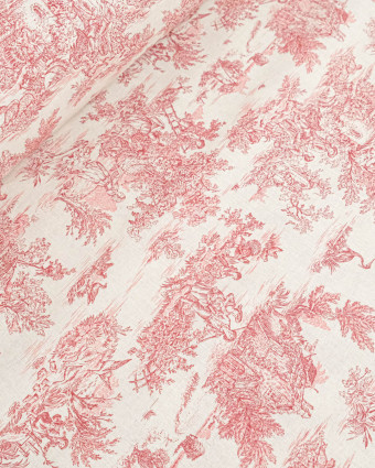 Tissu Coton Motif Toile de Jouy Rouge - Mercerine