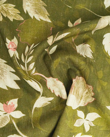 Viscose Lin Imprimé Natural green - Mercerine