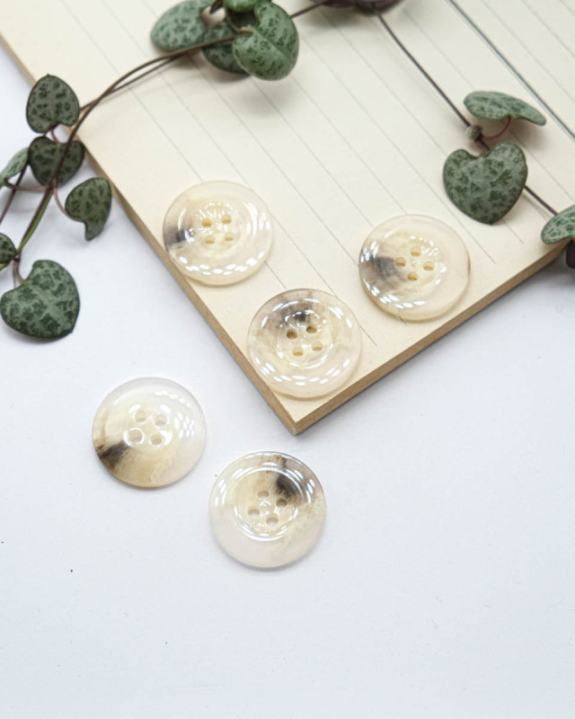 Bouton Polyester Effet Bois Brillant Ecru - Mercerine