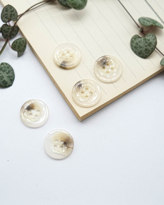 Bouton Polyester Effet Bois Brillant Ecru - Mercerine