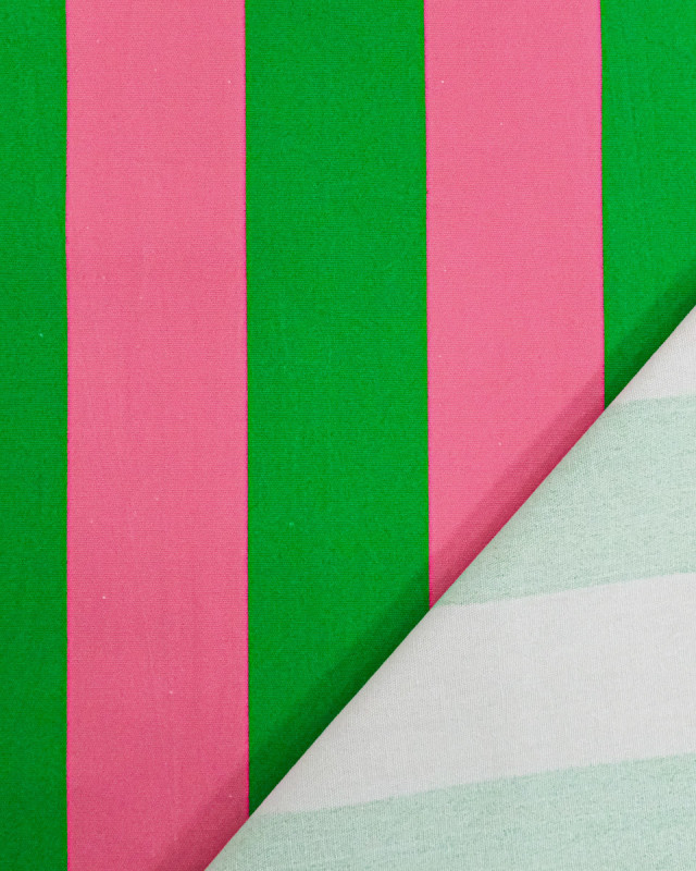 Toile Canvas Rayures Rose et Vert Vif - Mercerine