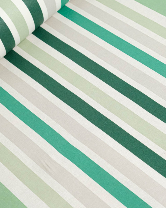 Toile Enduite à Rayures Vert - Mercerine