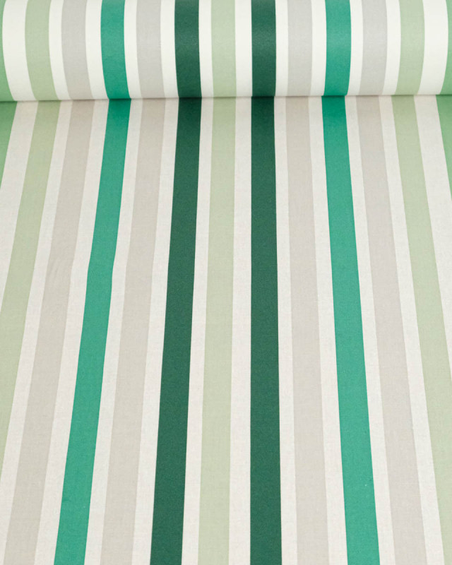 Toile Enduite à Rayures Vert - Mercerine