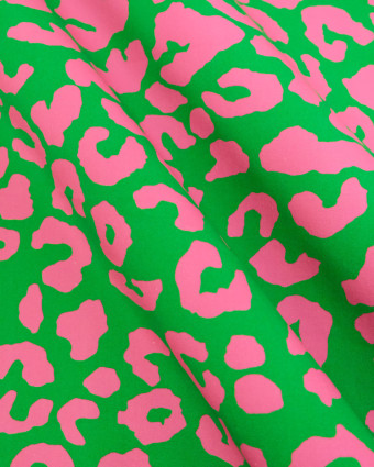 Toile Canvas Léopard Rose Vert Vif - Mercerine