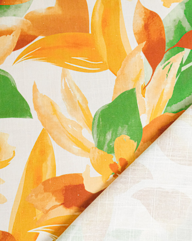 Viscose Lin Imprimé Bouquet Ocre Vert - Mercerine