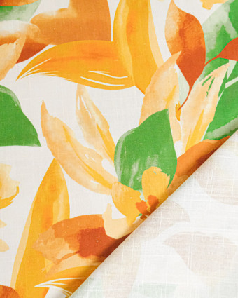 Viscose Lin Imprimé Bouquet Ocre Vert - Mercerine