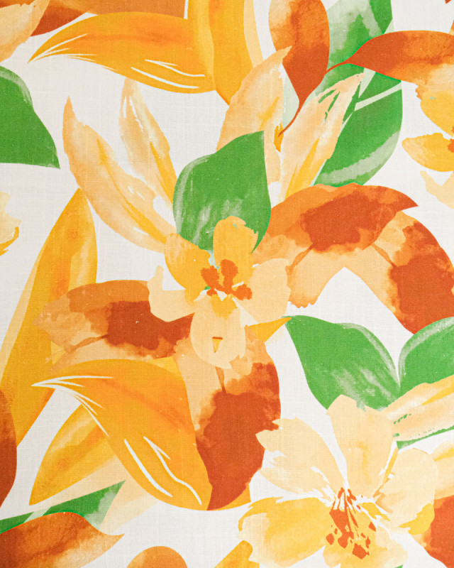 Viscose Lin Imprimé Bouquet Ocre Vert - Mercerine