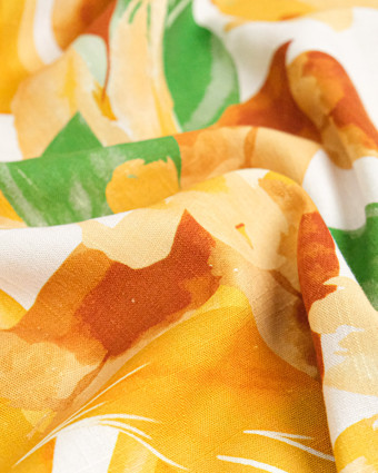 Viscose Lin Imprimé Bouquet Ocre Vert - Mercerine