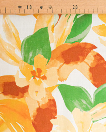 Viscose Lin Imprimé Bouquet Ocre Vert - Mercerine