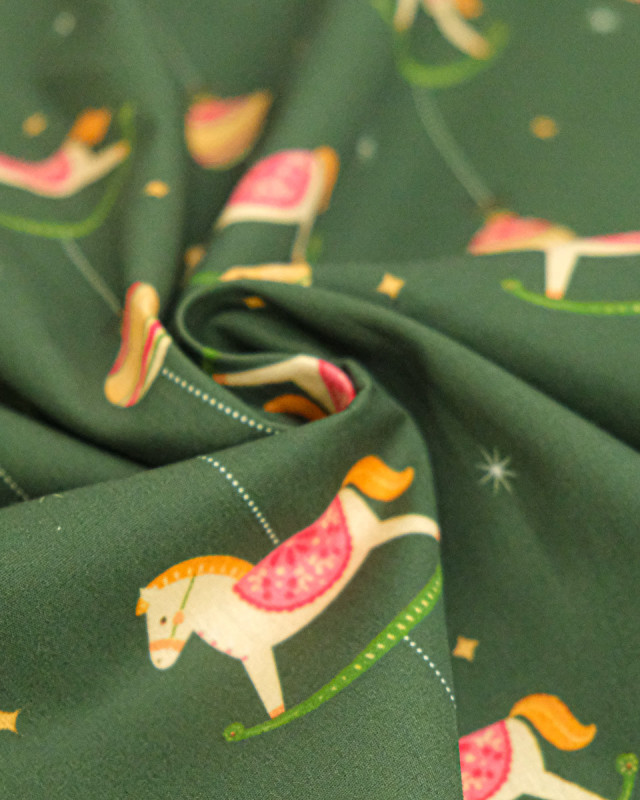 Popeline Imprimé Cheval Traditionnel de Noël - Mercerine