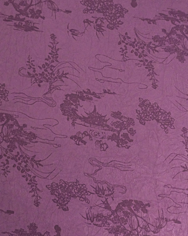 Tissu Jacquard Effet Soie Esprit Asiatique Prune - Mercerine