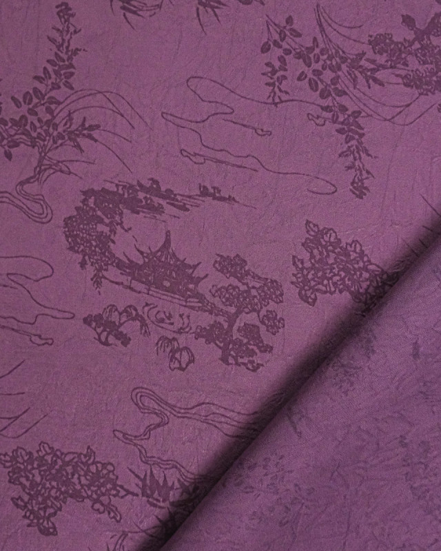 Tissu Jacquard Effet Soie Esprit Asiatique Prune - Mercerine