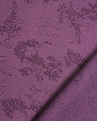 Tissu Jacquard Effet Soie Esprit Asiatique Prune - Mercerine