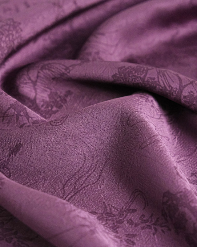 Tissu Jacquard Effet Soie Esprit Asiatique Prune - Mercerine