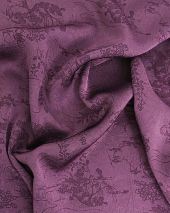 Tissu Jacquard Effet Soie Esprit Asiatique Prune - Mercerine