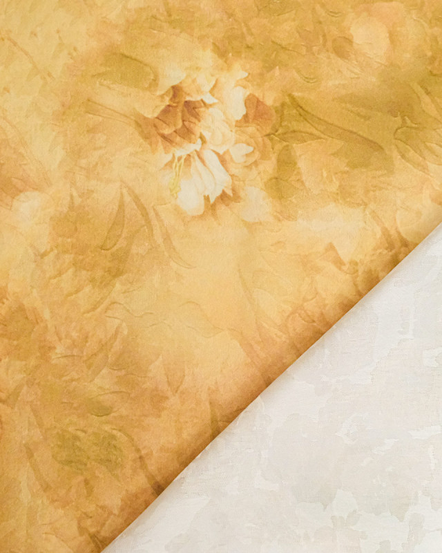 Tissu Jacquard Effet Soie Romantique Ocre - Mercerine