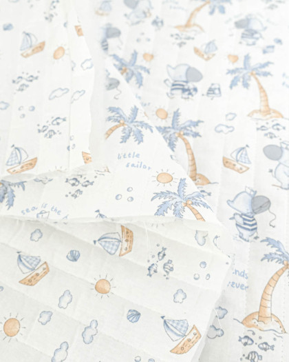 Tissu Matelassé Petit Eléphant Palmier - Mercerine