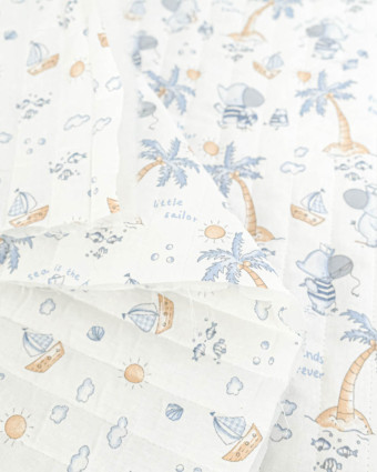Tissu Matelassé Petit Eléphant Palmier - Mercerine