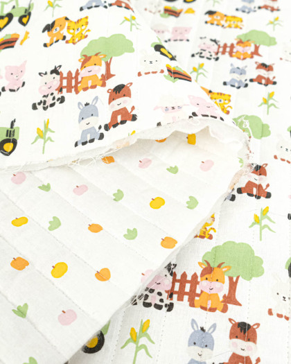 Tissu Matelassé Tracteur et Petites Pommes - Mercerine