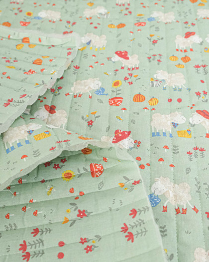 Tissu Matelassé Mouton et Fleurs - Mercerine