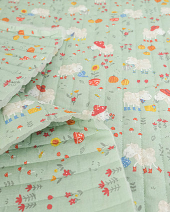 Tissu Matelassé Mouton et Fleurs - Mercerine