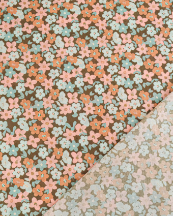 Voile de Coton Imprimé Lula Bleu Rose Fond Kaki