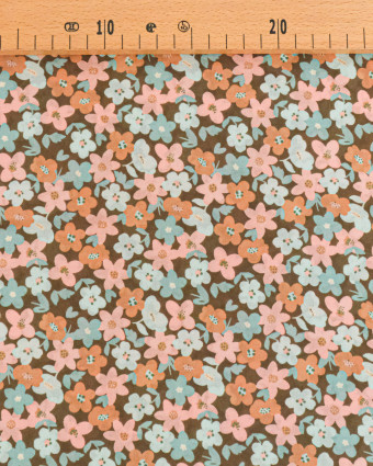 Voile de Coton Imprimé Lula Bleu Rose Fond Kaki