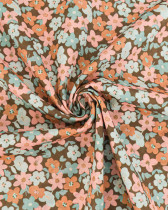 Voile de Coton Imprimé Lula Bleu Rose Fond Kaki