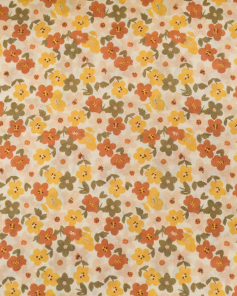 Voile de Coton Imprimé Lula Jaune Rose Kaki Fond Ecru