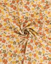 Voile de Coton Imprimé Lula Jaune Rose Kaki Fond Ecru