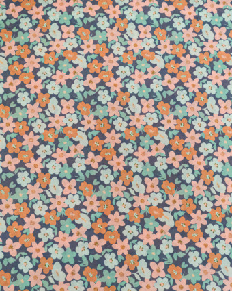Voile de Coton Imprimé Lula Bleu Rose Fond Bleu