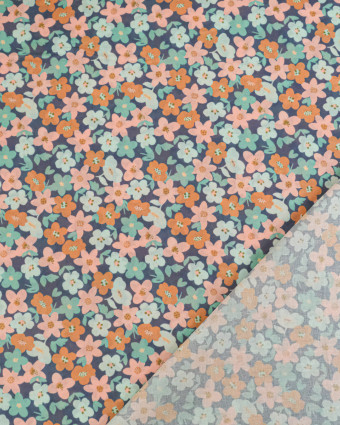 Voile de Coton Imprimé Lula Bleu Rose Fond Bleu